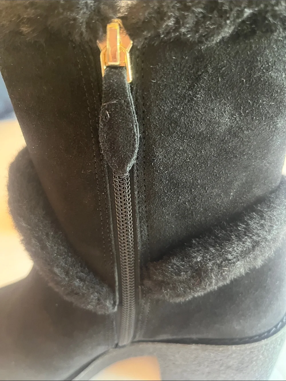 Talbots Black Suede Fur-Trim Winter Ankle Boots size 7